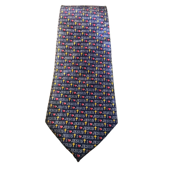 Fratello Mens Tie Hand Made 50" X 3.5 I Love Jesus Religion - Picture 1 of 7
